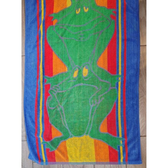 Vintage Cecil Saydah Funny Frogs Beach Towel, 100% Cotton, Kitsch Fun Striped - Picture 3 of 6
